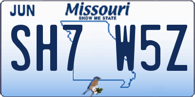 MO license plate SH7W5Z