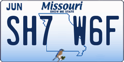 MO license plate SH7W6F