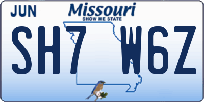 MO license plate SH7W6Z
