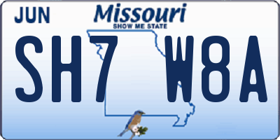 MO license plate SH7W8A