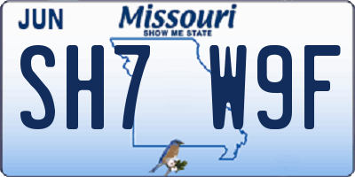 MO license plate SH7W9F