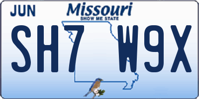 MO license plate SH7W9X