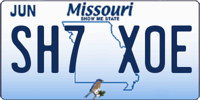 MO license plate SH7X0E