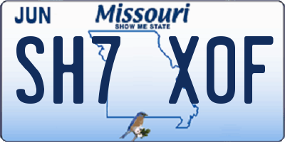 MO license plate SH7X0F