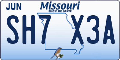 MO license plate SH7X3A