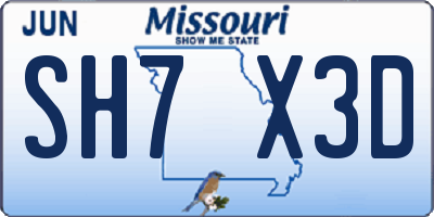 MO license plate SH7X3D