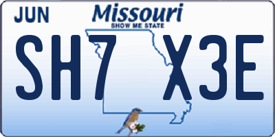 MO license plate SH7X3E