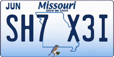 MO license plate SH7X3I