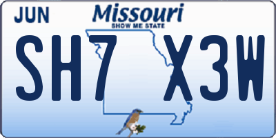 MO license plate SH7X3W