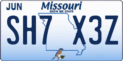 MO license plate SH7X3Z