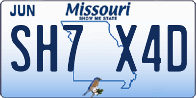 MO license plate SH7X4D