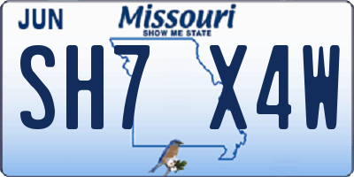 MO license plate SH7X4W