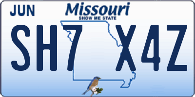 MO license plate SH7X4Z