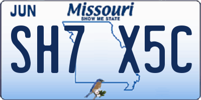 MO license plate SH7X5C