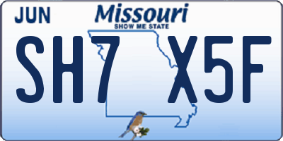 MO license plate SH7X5F