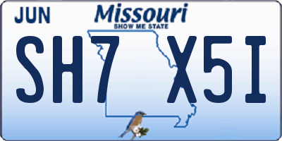 MO license plate SH7X5I