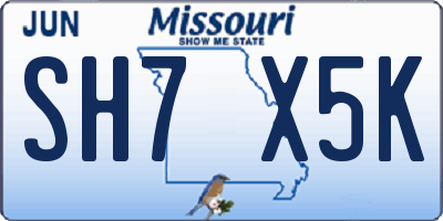 MO license plate SH7X5K