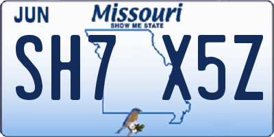 MO license plate SH7X5Z