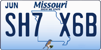 MO license plate SH7X6B