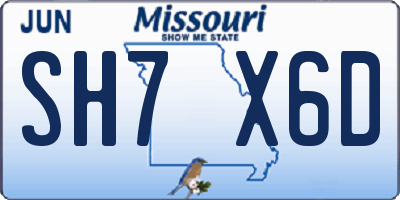 MO license plate SH7X6D