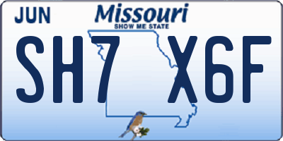 MO license plate SH7X6F