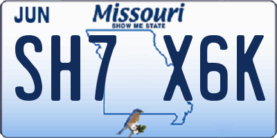 MO license plate SH7X6K