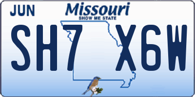 MO license plate SH7X6W