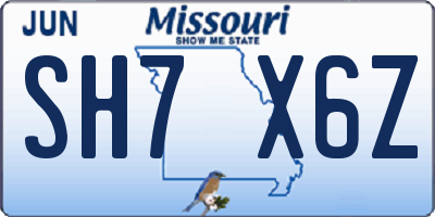 MO license plate SH7X6Z
