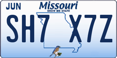 MO license plate SH7X7Z