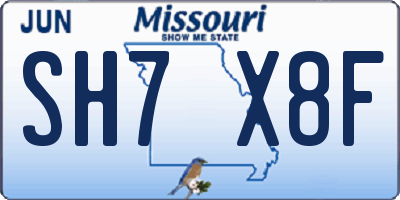 MO license plate SH7X8F