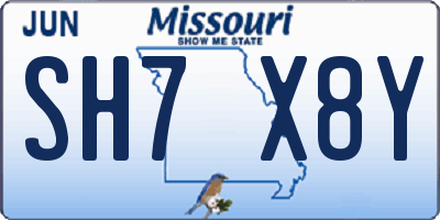 MO license plate SH7X8Y