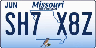 MO license plate SH7X8Z