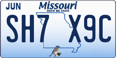 MO license plate SH7X9C