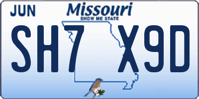 MO license plate SH7X9D