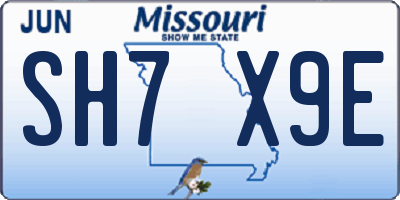 MO license plate SH7X9E