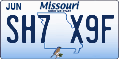 MO license plate SH7X9F