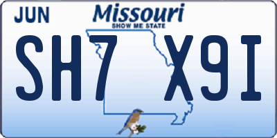 MO license plate SH7X9I