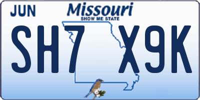 MO license plate SH7X9K