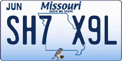MO license plate SH7X9L