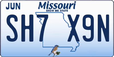 MO license plate SH7X9N