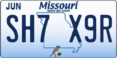 MO license plate SH7X9R