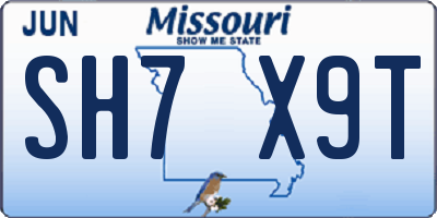 MO license plate SH7X9T