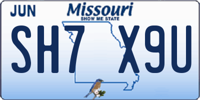 MO license plate SH7X9U