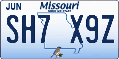 MO license plate SH7X9Z