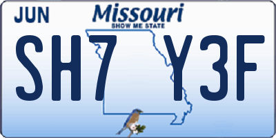 MO license plate SH7Y3F