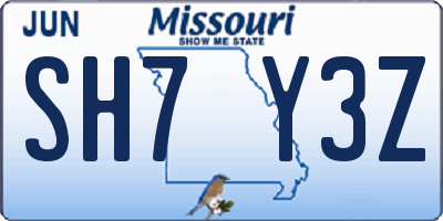 MO license plate SH7Y3Z