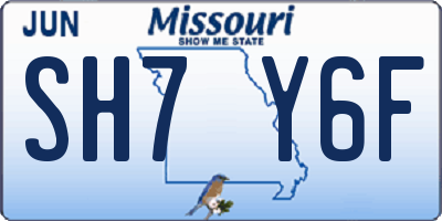 MO license plate SH7Y6F