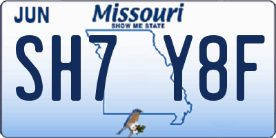 MO license plate SH7Y8F