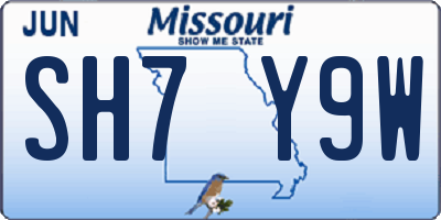 MO license plate SH7Y9W