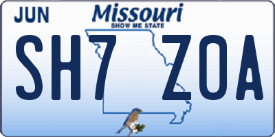 MO license plate SH7Z0A